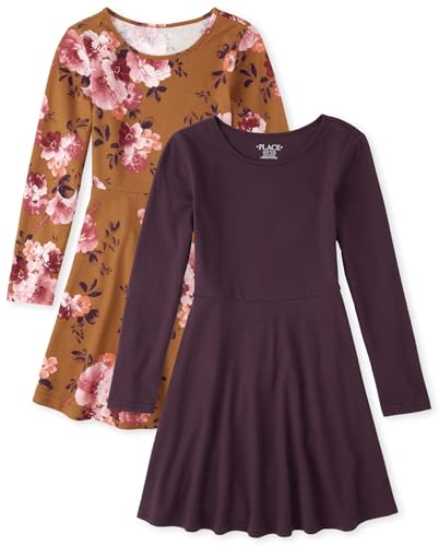 The Children's Place Girls Printed Skater Dress Long Sleeve
