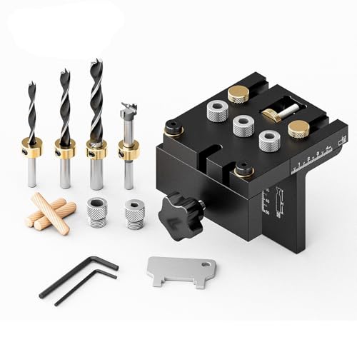 Hyuceng Kit de Plantilla para Posicionamiento 6/8/10/15 mm Plantilla de Orificios de Bolsillo 3 en 1 Guía de Perforación Localizador Ajustable con 5 Agujeros Plantilla de Espiga para Carpintería