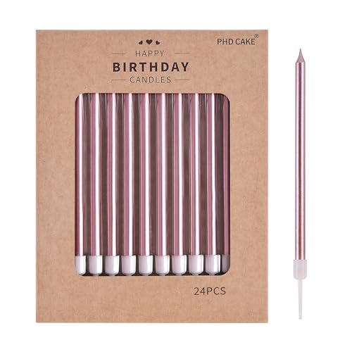 Image of PHD CAKE Rose Gold Long Thin Metallic Birthday Candles, Cake Candles, Birthday Parties, Wedding Decorations, Party Candles