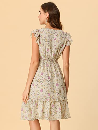 Image of Allegra K Women's Floral Dress Spring Summer V Neck Flutter Sleeve Ruffle Casual Smocked Knee Length Dresses