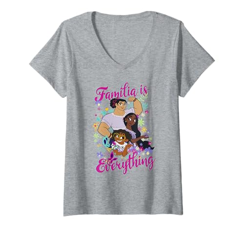 T-shirt Disney Encanto col V coton haut femme imprimé Familia Is Everything