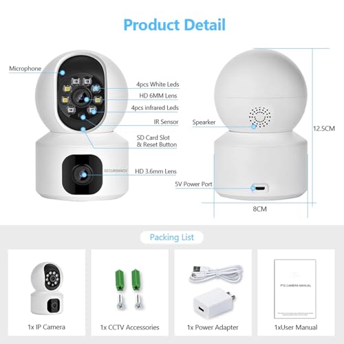 Image of 5MP Indoor WiFi Smart CCTV Camera for Home | 1080p HD | Color Night Vision | Motion Detection | Two Way Audio | Wireless Home Security Camera with Mobile App V380 Pro (UPRO)