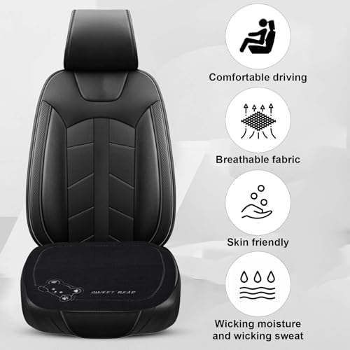 Auto Sitzauflagen aus Reinem Leinen, 50 x 50cm Sitzauflagen Vordersitze, Autositz Auflage mit Cartoon-Bären, Stilvolle Sitzkissen Auto Vordersitze, Anti Rutsch Sitzkissen für Autositz, SUV (Schwarz)
