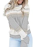 LookbookStore Women Winter Funny Holiday Knit Sweaters for Women Crewneck Long Sleeves Ugly Christmas Snowflake Grey Knit Sweater Pullover Tops Size Large