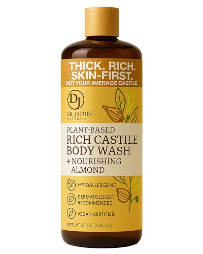 Dr. Jacobs Naturals Pure Castile Soap Liquid Body Wash, Almond - All Natural Castile Soap Infused with Vitamin E and Aloe Vera to Moisturize Dry and Sensitive Skin - Made in the USA - 32 oz, Pack of 1