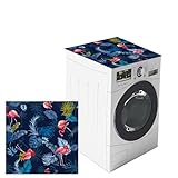 Nouiroy Alfombrilla superior para lavadora con diseño de flores, para lavadora y secadora, impermeable, borrable, no se puede lavar para microondas, nevera, plumas azul oscuro