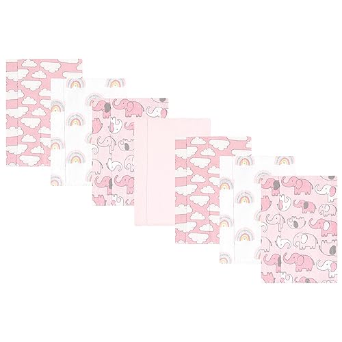 Image of Hudson Baby Unisex Baby Cotton Poly Flannel Burp Cloths, Girl New Elephant 7-Pack, One Size