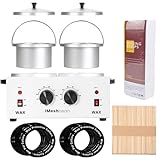 Double Wax Warmer Professional Electric Heater, Hair Removal Dual Parrafin Hot Facial Skin Equipment SPA Adjustable Temperature with 140 Wooden Sticks Wax Strip Wax Rings