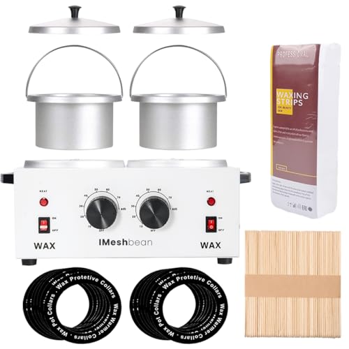 Double Wax Warmer Professional Electric Heater, Hair Removal Dual Parrafin Hot Facial Skin Equipment SPA Adjustable Temperature with 140 Wooden Sticks Wax Strip Wax Rings