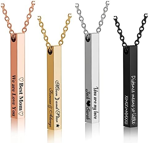 4 Sided Bar Necklace Personalized, Handmade Sterling Silver 3D Vertical Engraved Name Necklace Coordinate Jewelry Christmas Anniversary Gifts for Men, Women