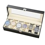 PU Leather Watch – 6-Slot Waterproof Case, Travel Storage Organizer, Soft Lining Box, Removable Pillows, Stylish Durable | Ideal for Men Watch Collection Father’s Day Gift Home Office Travel