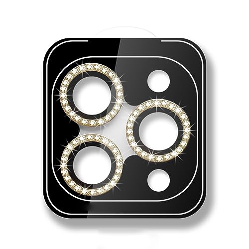 YSJJZRL 9H Flash Drill Ring Camera Lens Film Glitter HD Tempered Glass Camera Cover for iPhone 14/14 Pro Max/13/12 Etc (Gold,for IP 13 mini)