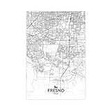 SDKAHKZO Lienzo decorativo con mapa de la ciudad de Fresno TX, en blanco y negro, para decoración de pared, hogar, bar, restaurante, garaje, cafetería, logotipo, regalo, 50 x 75 cm