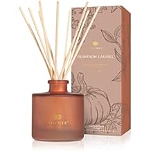 Thymes Petite Oil Reed Diffuser Set Includes Reed Diffuser Sticks, Fragrance Oil, Glass Bottle Luxury Home Decor Fall Decor Fall Scents Burnt Orange Pumpkin Laurel, 4 fl oz