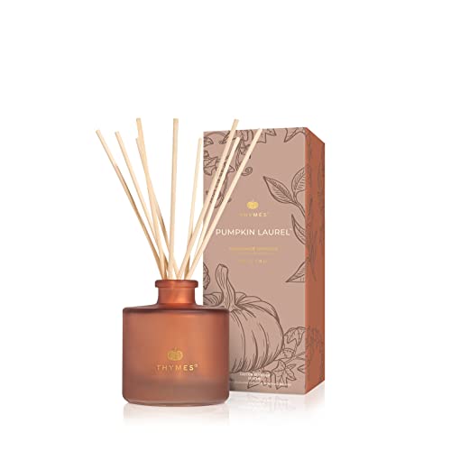Thymes Petite Oil Reed Diffuser Set – Includes Reed Diffuser Sticks, Fragrance Oil, & Glass Bottle – Luxury Home Decor – Fall Decor – Fall Scents – Burnt Orange (Pumpkin Laurel, 4 fl oz) by Thymes - Used condition - US$15.82
