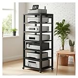 Audio HiFi Regal Rack 7-stufiges Audio-Rack for Heimkino, Stabiler Metallrahmen mit 360-Grad-Rollen, höhenverstellbares Regal for Büros/Aufnahmeräume/Heimkino(Schwarz)