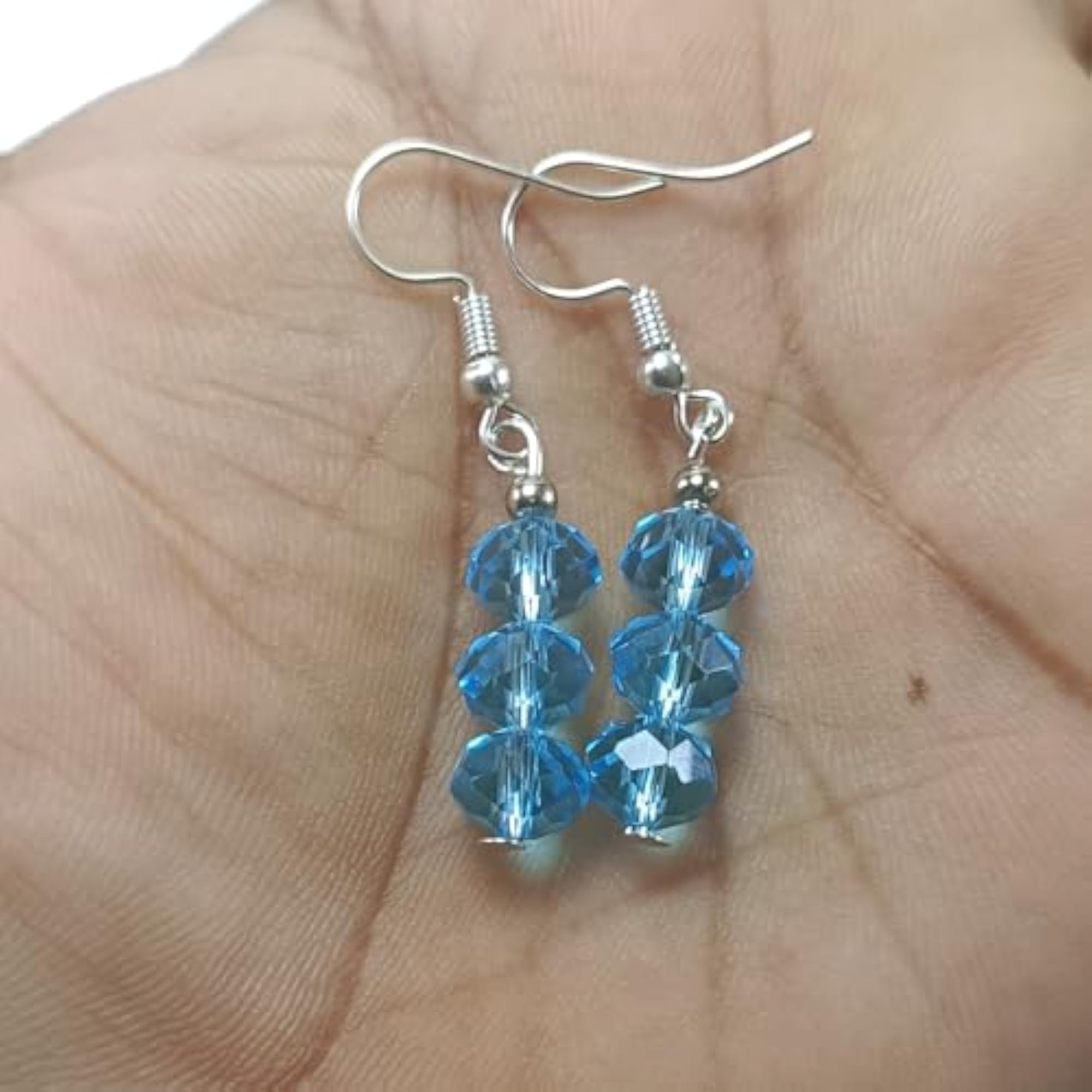 Women's Aqua Obsidian Round Bead Healing Crystal Earrings Set