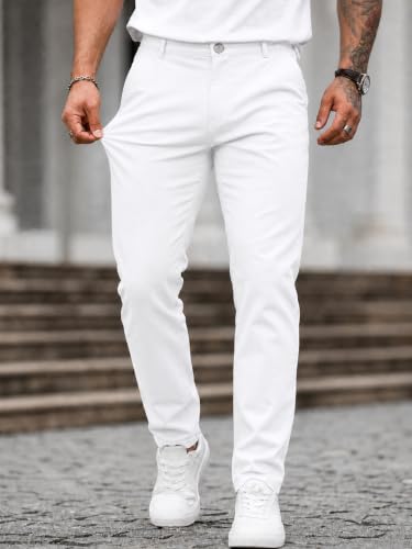 Image of HUNGSON Mens Chinos Dress Pants Slim Fit Stretch Business Casual Golf Work Slacks Trousers
