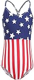 Big Girls One Piece Swimsuits American Flag Bathing Suit Kids Beach Novelty Swimwear Size 14