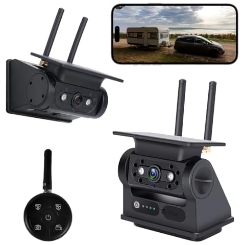 WiFi Solar Backup Camera, Wireless Magnetic Rechargeable 10000mAh 1080P Rear View Camera for Truck RV Trailer Car DVR Recording Night Vision IP68 Waterproof Cover