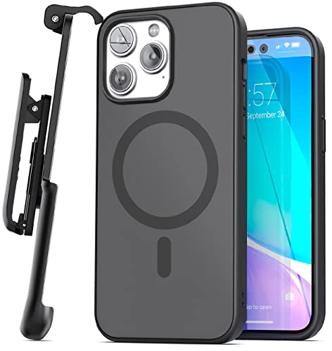 Encased MAG SlimShield Designed for iPhone 14 PRO Case with Belt Clip Holster – Compatible with MagSafe (Black)
