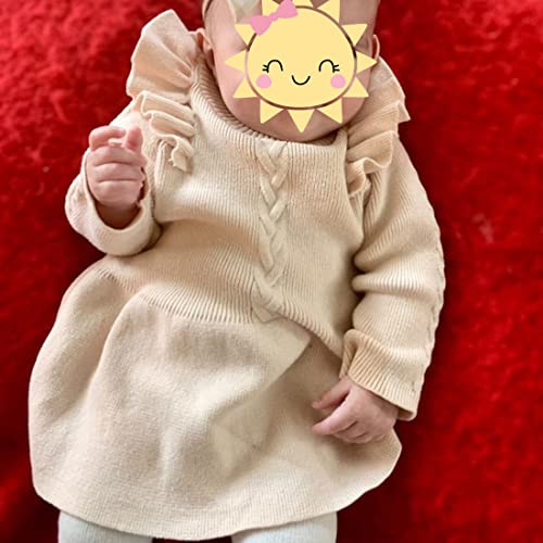 Toddler Baby Girl Knit Sweater Dress Cute Kids Solid Ruffle Long Sleeve Dresses Top Fall Winter Warm Outfits Clothes Apricot Ruffle 18-24 Months #TOP4