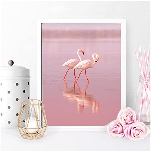 Tableau océan arbre flamant rose impression sur toile sans cadre