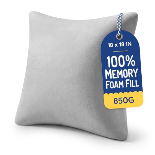 Image of AM AEROMAX 18x18 Memory Foam Throw Pillow Insert, Square, Gray