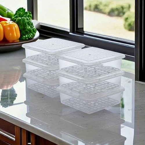 Image of Fridge Storage Boxes Fridge Organizer with Removable Drain Plate and Lid Stackable Fridge Storage Freezer Storage Containers for Fish, Meat, Vegetables, Fruits (2500ML, Pack of 6)