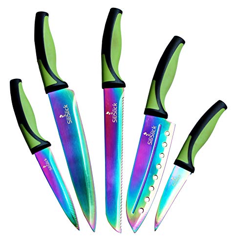 SiliSlick Kitchen Knife Set - 5 Elegant Chef Knives - Quality Stainless Steel