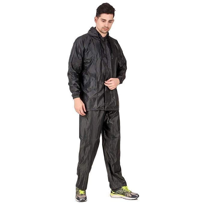 Image of RainCoat for Men Waterproof Raincoat with Pants Polyester For Men Bike RainSuit RainJacket Suit Mobile Pocket with Storage Bag (black)