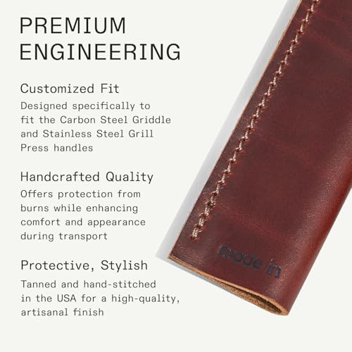 Image of Made In Cookware - Leather Handle Covers - Set of 2 - Custom Fit to The Carbon Steel Griddle and Grill Press