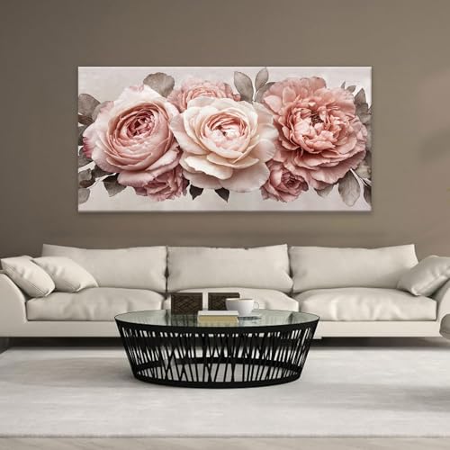 Image of TAIJXAGSG Large Canvas Wall Art For Living Room Prints Modern Canvas Art Wall Decor Pink Flower White Wall Art Picture For Bedroom Office Aesthetic Home Wall Decor Artwork 29 X 58 Inches