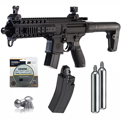 S?g Sauer MPX .177 Cal CO2 Black Air Rifle with 2X CO2 90gr Tanks and Extra 30rd Mag and 500x Pellets Bundle