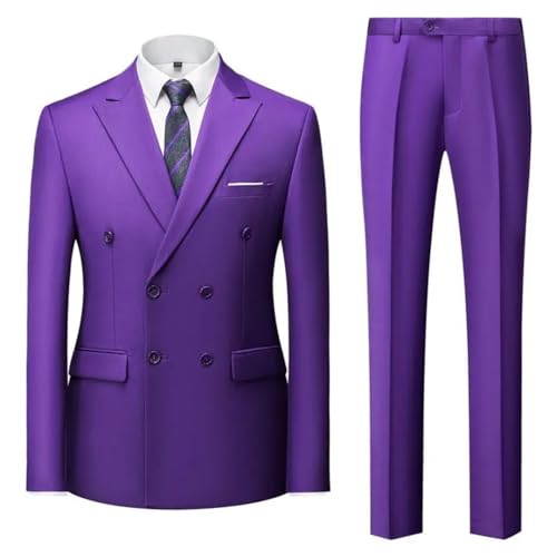 Man Solid 2 Piece Outfit Set Peak Lapel Double-Breasted for Wedding Business Stage Suit3