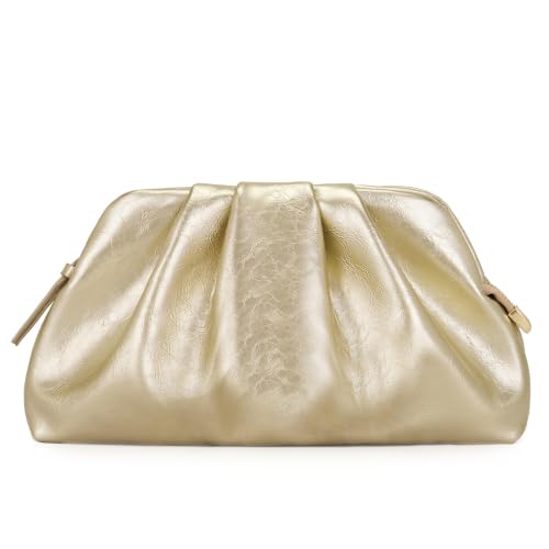 Imagen de Milisente Clutch para Mujer Cloud Plisado Bolso de Noche Elegante Bolso Pequeño Bolso de Mano Cuero PU Bolso de Hombro para Boda con Cremallera