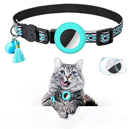 FEWB Airtag Katzenhalsband, Verstellbare Breakaway Kätzchen Halsbänder, Haustier Halsband mit Apple Airtag Halter, Sicherheitsschnalle, Glocke kompatibel mit Airtag für Katzen kleine Hunde Kätzchen Cover