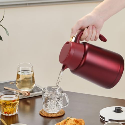 Image of GearRoot 51oz Thermal Coffee Carafe Coffee Thermos, Stainless Steel Coffee Carafes for Keeping Hot Drinks, Double Walled Thermal Pot Insulated Pitcher for Coffee, Hot Water, Tea, Hot Beverage (Red)