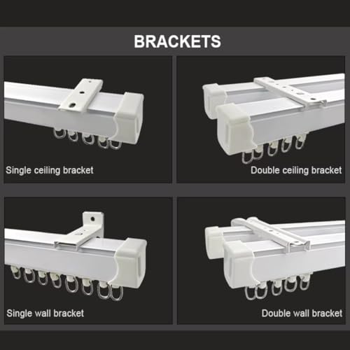 Image of Jangirh Curtain Track, Curtain Track Channel Rail System Size 4 Feet for Windows /Door Wall, Ceiling Fit Complete Set with Runners, Hooks, End Caps, Wall Brackets, Screws & Wall Plugs, White inch (4 FEET)