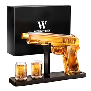 Gifts for Men Dad Whiskey Gun Decanter Set with 2 Glasses Unique Valentine Birthday Gift for Husband Boyfriend Brother Personalized Liquor Dispenser in Bar Drinking Party for Liquor Scotch Vodka