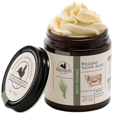 Image of Hearth & Homestead Whipped Beef Tallow for Skin & Face - 100% Grass Fed, Eczema Cream & Body Butter - Organic Olive Oil, Calendula & Rose - Lotion & Hand Moisturizer for Dry Skin, Unscented, 2.6oz