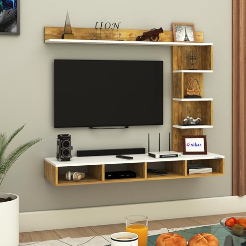 Image of Anikaa Laura Engineered Wood Wall Mount TV Unit /TV Stand /TV Cabinet /TV Entertainment Unit /Set Top Box Stand (Ideal for 43 Inch) (D.I.Y) (Gaintwood /White)