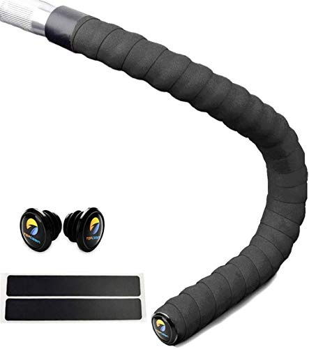 TOPCABIN Fahrrad Lenkerbänder,2 Rollen Comfort Lenkerband für Citybike Road Bike Lenker Band Bike Lenkerband mit Bar Plugs (Schwarz 001)