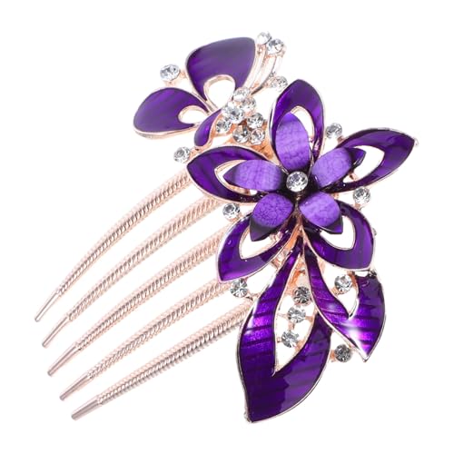 Healvian 花飾り ヘアコーム エレガントな結婚式用ヘッドドレス 紫色の髪飾り 女性向けパーティーアクセサリー用
