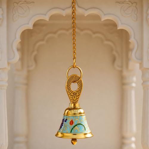 Image of DSH Pure Brass Hanging Bell with Chain for Temple Mandir Door Home Decorative Ringing Bell (Sky, 1)