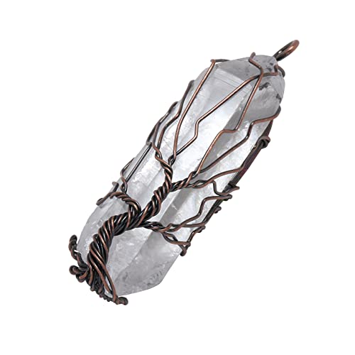 Vadiforest Natural Clear Quartz Crystal Pendant Necklace Bronze Copper Wires Wrapped Tree Of Life Pendant Reiki Irregular Healing Stone Necklace Men Women Jewelry For Meditation Energy Balancing Gift #TOP3