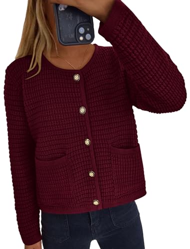 PRETTYGARDEN Women Knit Cardigan Sweaters Fall Fashion Long Sleeve Open Front Button Down Trendy Casual Jacket Winter Clothes