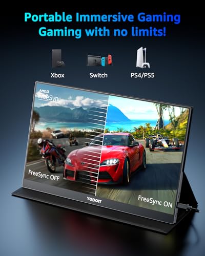 Image of Yodoit Portable Monitor 144Hz 15.6Inch - 1080P Gaming Screen for Laptop IPS Display with USB Type C Port and Speakers with Smart Cover Metal Compatible with PC, MacBook, Xbox (Black)