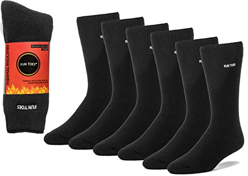Fun Toes Men 3 Pairs Thermal Insulated Heavy Duty Winter Acrylic Brushed Socks Size 8-13 (Black) #TOP18