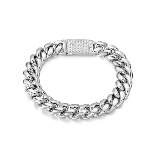Cysnuc 12mm �w�r�[�}�C�A�~�L���[�o�������N�u���X���b�g 14K�z���C�g�S�[���h���b�L 316L�X�e�����X�X�`�[�� �l�H�_�C�������h�N���X�v�t�� ��h���� �q�b�v�z�b�v�W���G���[ �j�����p �N���X�}�X �a�����M�t�g, 8.5 Inches, �X�e
